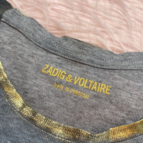 Zadig & Voltaire Willy Gold Grey Long Sleeve Tee sz XS - Picture 8 of 10